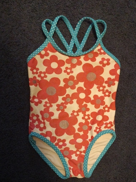Circo Other - Kids Floral One-Piece Swimsuit - Pink And Silver Sparkle Flower with Blue Trim